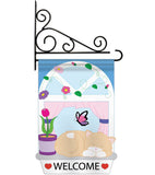 Welcome Kitty - Pets Nature Vertical Applique Decorative Flags HG110029