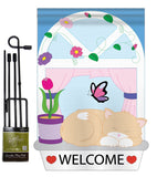 Welcome Kitty - Pets Nature Vertical Applique Decorative Flags HG110029