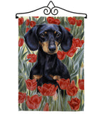 Dachsund In Tulips - Pets Nature Vertical Impressions Decorative Flags HG110080 Made In USA