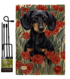 Dachsund In Tulips - Pets Nature Vertical Impressions Decorative Flags HG110080 Made In USA