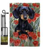 Dachsund In Tulips - Pets Nature Vertical Impressions Decorative Flags HG110080 Made In USA