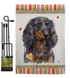 Blue Long Hair Dachshund Happiness - Pets Nature Vertical Impressions Decorative Flags HG110251 Made In USA