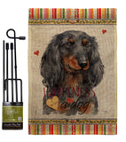 Blue Long Hair Dachshund Happiness - Pets Nature Vertical Impressions Decorative Flags HG110251 Made In USA