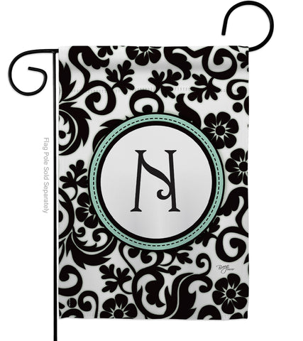 Damask N Initial - Simply Beauty Interests Vertical Impressions Decorative Flags HG130066 Made In USA