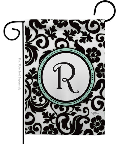 Damask R Initial - Simply Beauty Interests Vertical Impressions Decorative Flags HG130070 Made In USA