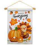 Happy Cute Turkey - Thanksgiving Fall Vertical Impressions Decorative Flags HG137629 Made In USA