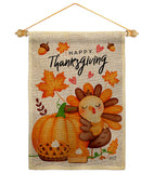 Happy Cute Turkey - Thanksgiving Fall Vertical Impressions Decorative Flags HG137629 Made In USA