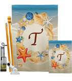 Summer T Initial - Beach Coastal Vertical Impressions Decorative Flags HG130176 Made In USA