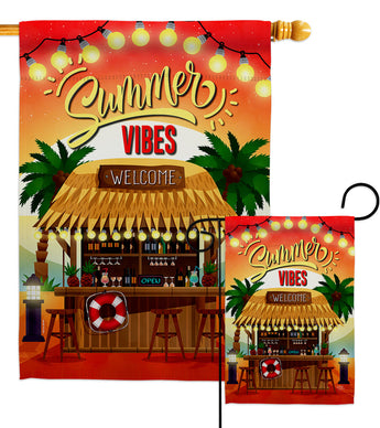 Welcome Vibes - Beach Coastal Vertical Impressions Decorative Flags HG106109 Made In USA