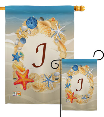 Summer J Initial - Beach Coastal Vertical Impressions Decorative Flags HG130166 Made In USA