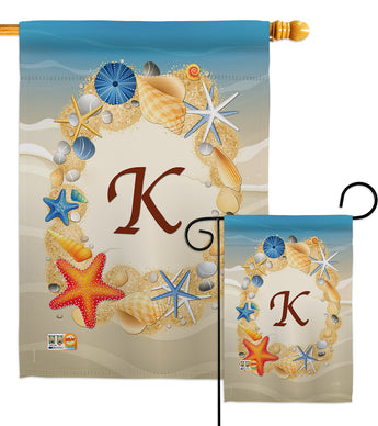 Summer K Initial - Beach Coastal Vertical Impressions Decorative Flags HG130167 Made In USA