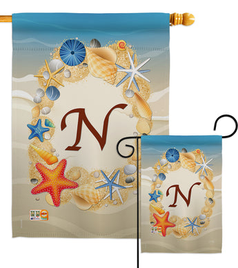 Summer N Initial - Beach Coastal Vertical Impressions Decorative Flags HG130170 Made In USA