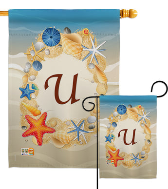 Summer U Initial - Beach Coastal Vertical Impressions Decorative Flags HG130177 Made In USA