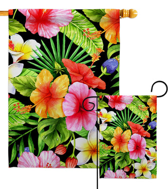 Hibiscus Bush - Beach Coastal Vertical Impressions Decorative Flags HG137550 Made In USA