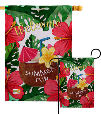 Welcome Summer Fun - Beverages Happy Hour & Drinks Vertical Impressions Decorative Flags HG137021 Made In USA