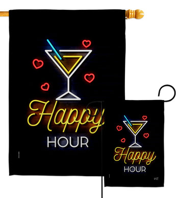 Neon Happy Hour - Beverages Happy Hour & Drinks Vertical Impressions Decorative Flags HG137481 Made In USA