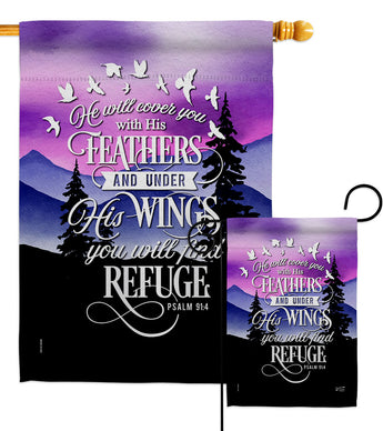 He Will Cover You With His Feather - Faith Religious Inspirational Vertical Impressions Decorative Flags HG130341 Made In USA