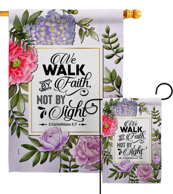 Walk By Faith - Faith Religious Inspirational Vertical Impressions Decorative Flags HG130351 Made In USA