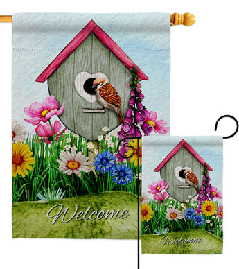 Spring Birdhouse - Birds Nature Vertical Impressions Decorative Flags HG130379 Made In USA