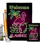 Welcome Neon Flamingo - Birds Garden Friends Vertical Impressions Decorative Flags HG137110 Made In USA