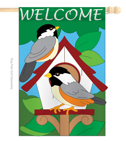 Bird House - Birds Garden Friends Vertical Applique Decorative Flags HG105030