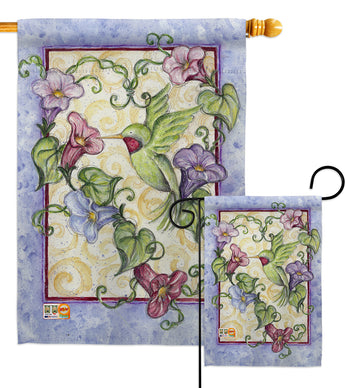 Hummingbird with Trumpet Flowers - Birds Garden Friends Vertical Impressions Decorative Flags HG105035 Made In USA