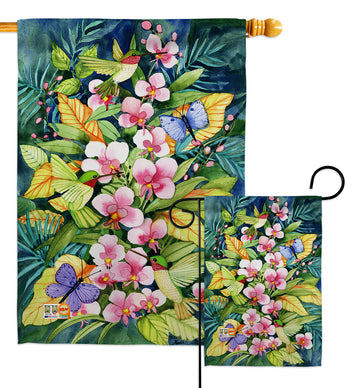 Orchids And Hummingbirds - Birds Garden Friends Vertical Impressions Decorative Flags HG105055 Made In USA