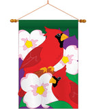 Twin Cardinals - Birds Garden Friends Vertical Applique Decorative Flags HG105026