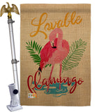 Lovable Flamingo - Birds Garden Friends Vertical Impressions Decorative Flags HG105060 Made In USA