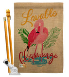 Lovable Flamingo - Birds Garden Friends Vertical Impressions Decorative Flags HG105060 Made In USA