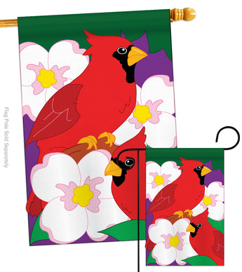 Twin Cardinals - Birds Garden Friends Vertical Applique Decorative Flags HG105026