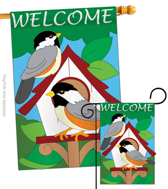 Bird House - Birds Garden Friends Vertical Applique Decorative Flags HG105030