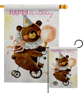 Cute Bear Birthday - Party Celebration Special Occasion Vertical Impressions Decorative Flags HG120093 Made In USA