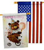 Cute Bear Birthday - Party Celebration Special Occasion Vertical Impressions Decorative Flags HG120093 Made In USA