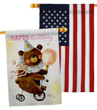 Cute Bear Birthday - Party Celebration Special Occasion Vertical Impressions Decorative Flags HG120093 Made In USA