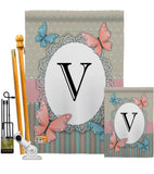 Butterflies V Initial - Bugs & Frogs Garden Friends Vertical Impressions Decorative Flags HG130152 Made In USA