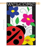 Spring Ladybug - Bugs & Frogs Garden Friends Vertical Applique Decorative Flags HG104059