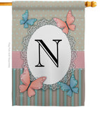 Butterflies N Initial - Bugs & Frogs Garden Friends Vertical Impressions Decorative Flags HG130144 Made In USA