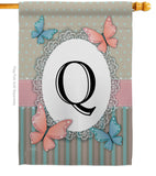 Butterflies Q Initial - Bugs & Frogs Garden Friends Vertical Impressions Decorative Flags HG130147 Made In USA