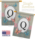 Butterflies Q Initial - Bugs & Frogs Garden Friends Vertical Impressions Decorative Flags HG130147 Made In USA