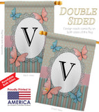 Butterflies V Initial - Bugs & Frogs Garden Friends Vertical Impressions Decorative Flags HG130152 Made In USA