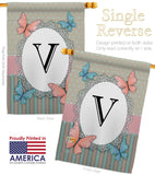 Butterflies V Initial - Bugs & Frogs Garden Friends Vertical Impressions Decorative Flags HG130152 Made In USA