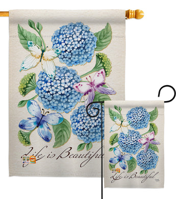 Life is Beautiful Hydrangeas - Bugs & Frogs Garden Friends Vertical Impressions Decorative Flags HG104081 Made In USA