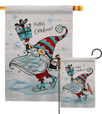 Ice Skating Gnome - Bugs & Frogs Garden Friends Vertical Impressions Decorative Flags HG104149 Made In USA