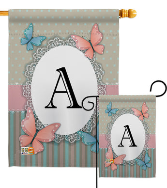 Butterflies A Initial - Bugs & Frogs Garden Friends Vertical Impressions Decorative Flags HG130131 Made In USA