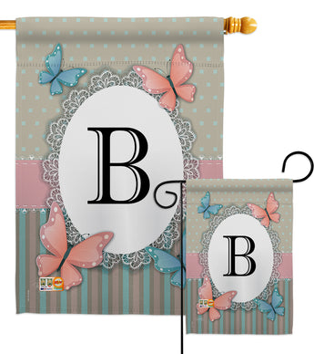 Butterflies B Initial - Bugs & Frogs Garden Friends Vertical Impressions Decorative Flags HG130132 Made In USA