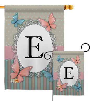 Butterflies E Initial - Bugs & Frogs Garden Friends Vertical Impressions Decorative Flags HG130135 Made In USA