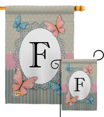 Butterflies F Initial - Bugs & Frogs Garden Friends Vertical Impressions Decorative Flags HG130136 Made In USA