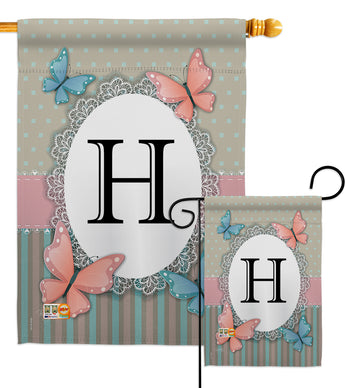 Butterflies H Initial - Bugs & Frogs Garden Friends Vertical Impressions Decorative Flags HG130138 Made In USA