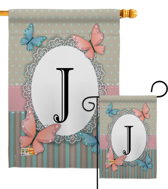 Butterflies J Initial - Bugs & Frogs Garden Friends Vertical Impressions Decorative Flags HG130140 Made In USA